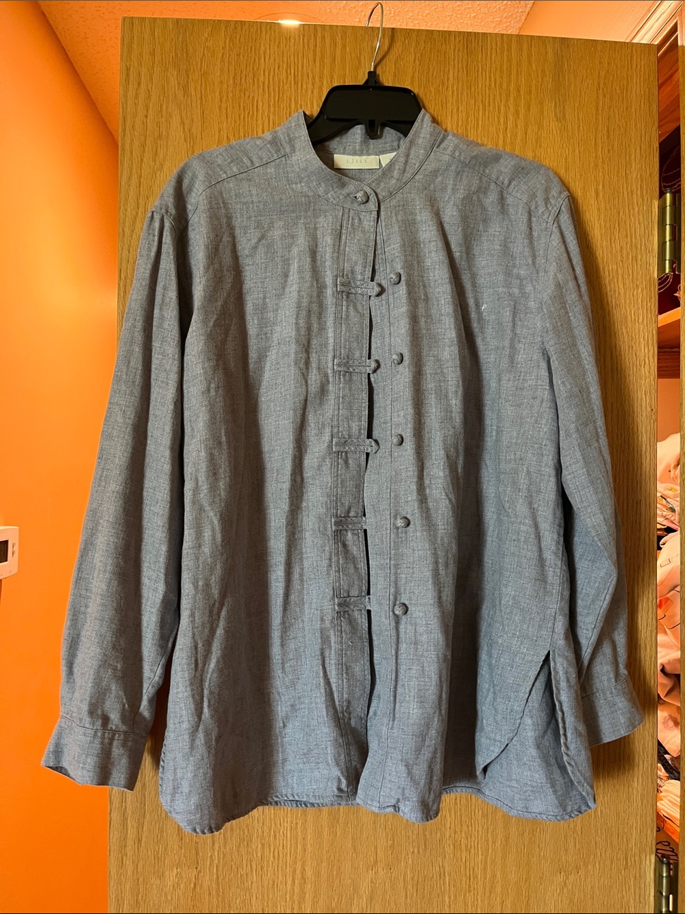 J. Jill light gray mandarin-collar shirt jacket